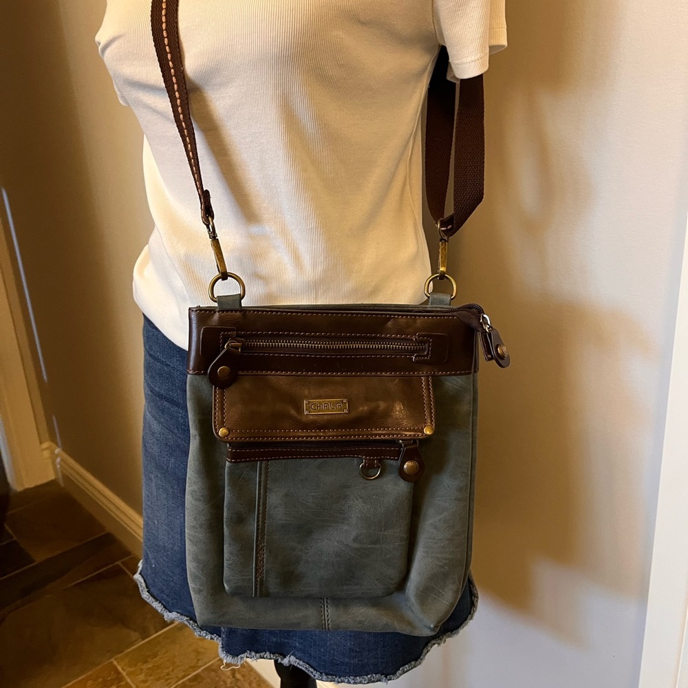 Brown leather and grey Crossbody Bag